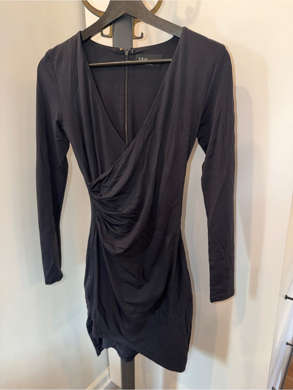 TEN by Babaton, Black Long-Sleeve Wrap Ruched Mini Dress